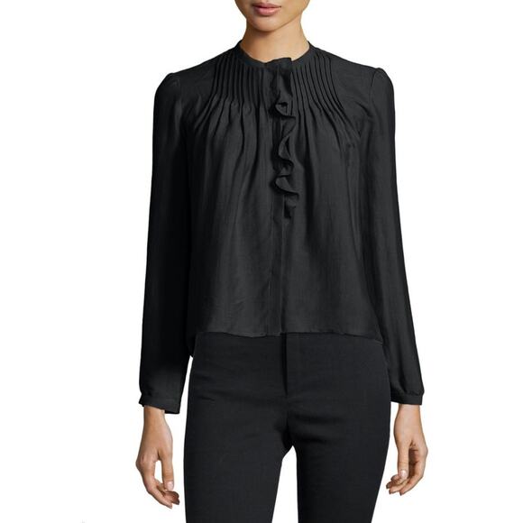 Isabel Marant Long-Sleeve Pintuck-Ruffle Blouse Black - Picture 1 of 8